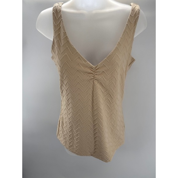 White House Black Market Tan Chevron Knit Tank Top Lined Womens Small - Picture 4 of 8